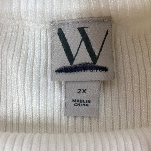 Worthington Womens Ribbed Knit White Long Sleeve Ruffle Shoulder Sweater Size 2X - Picture 3 of 4